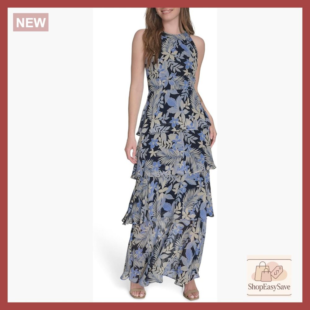 Sleeveless Halter Neck Tiered Maxi Dress Elegant Floral Chic Casual Wear